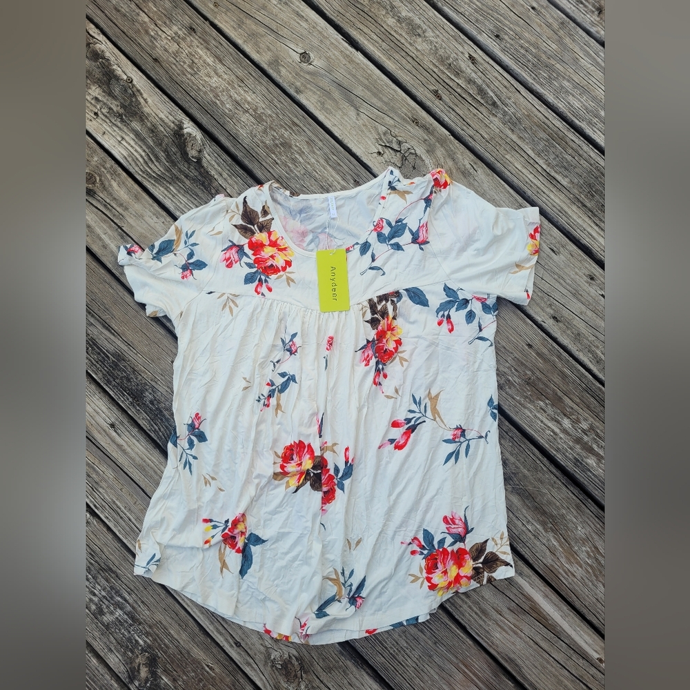 Ruffled Floral Blouse with Peter Pan Collar in Orange and Pink